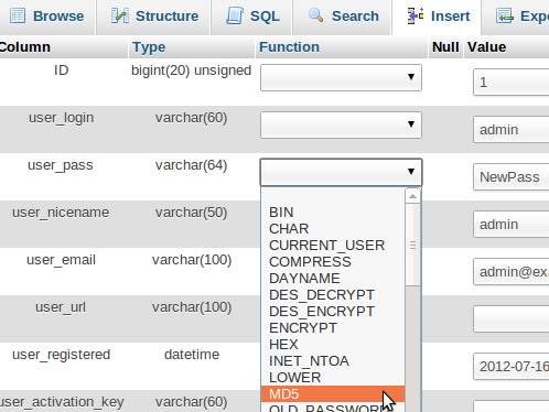 Reset Your WordPress Password Using phpMyAdmin