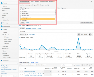 Google Analytics: Content: Advanced Segments