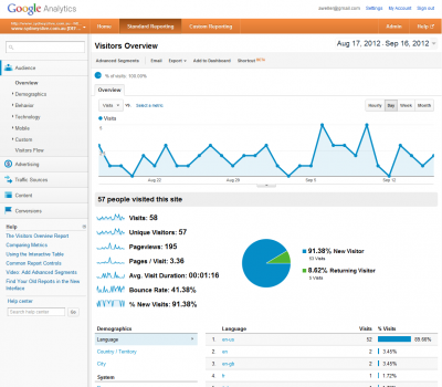 Google Analytics Overview Page: "Standard Reporting" -> Audience -> Overview